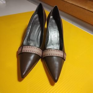 BELLE USA Womens Size EU 38 US 7.5 brown Leather Pumps Pointed Toe 2" Heel
